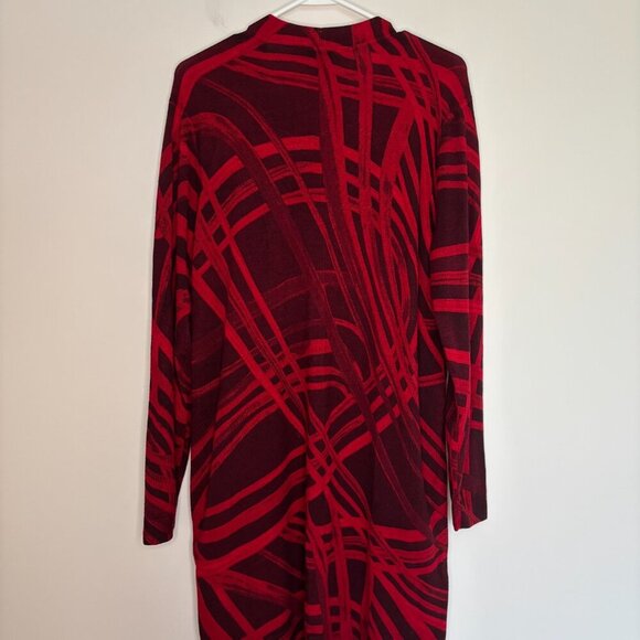 CHICO'S Red Black Long Cardigan Womens L Open Front Long Sleeve - Picture 2 of 6